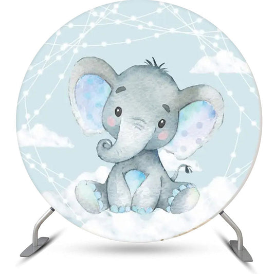 Lofaris Cyan Blue Elephant Cloud Round Baby Shower Backdrop