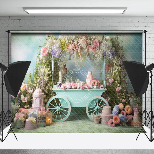 Lofaris Cyan Cart Leaf Floral Spring Backdrop For Photo