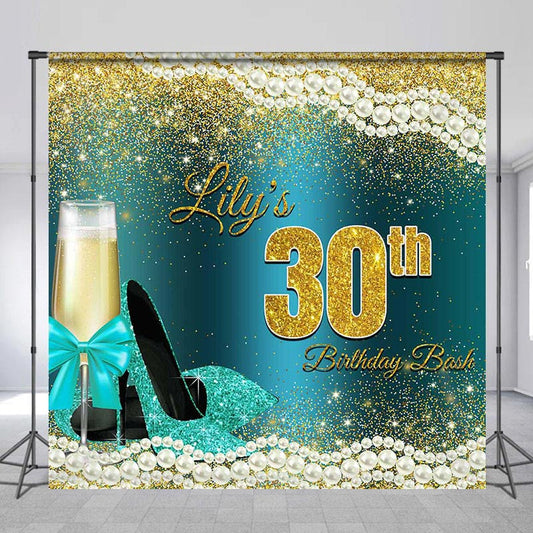 Lofaris Cyan High Heel Pearl Custom 30th Birthday Backdrop