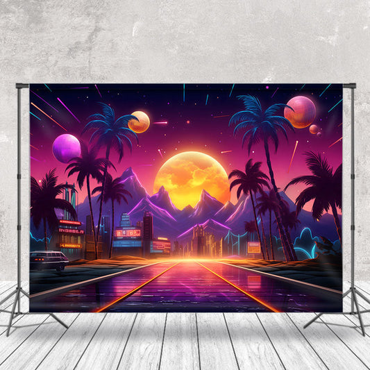 Lofaris Cyberpunk City Palm Tree Summer Backdrop For Photo