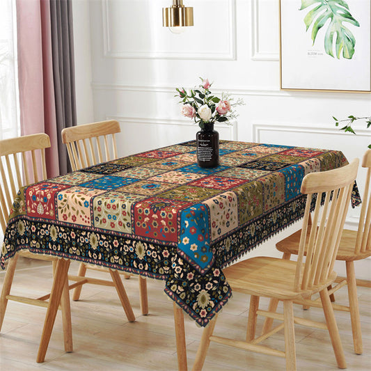 Lofaris Dark Beige Blue Bohemian Bistro Rectangle Tablecloth
