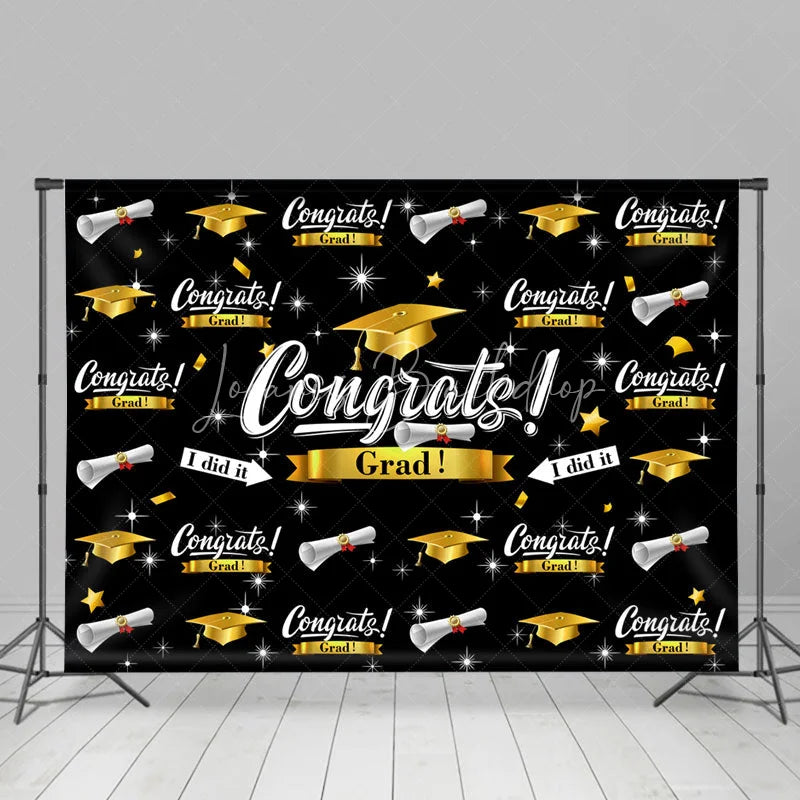 Lofaris Dark Black Caps And Stars Congrat Graduation Backdrop