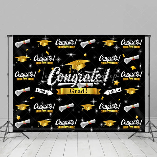 Lofaris Dark Black Caps And Stars Congrat Graduation Backdrop