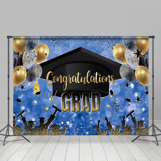 Lofaris Dark Blue Hat Balloons Ribbon Graduation Backdrop
