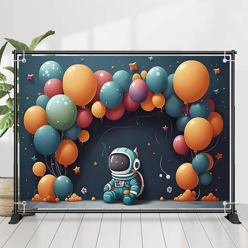 Lofaris Dark Blue Spaceman Balloons Star Birthday Backdrop