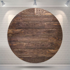 Lofaris Dark Brown Wood Texture Wall Round Birthday Backdrop