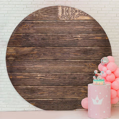 Lofaris Dark Brown Wood Texture Wall Round Birthday Backdrop