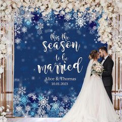 Lofaris Dark Bule Snowy Falling In Love Winter Wedding Backdrop