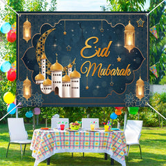 Lofaris Dark Green Palace Moon Lantern Eid Mubarak Backdrop