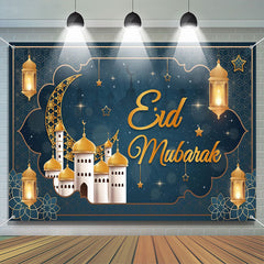 Lofaris Dark Green Palace Moon Lantern Eid Mubarak Backdrop