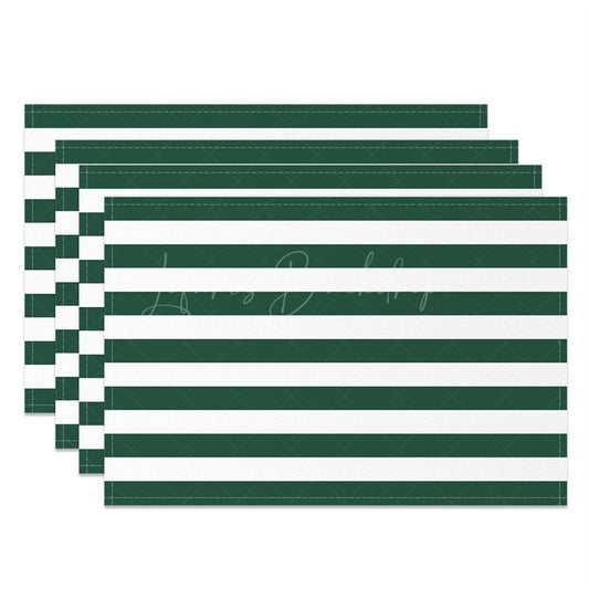Lofaris Dark Green White Stripes Patterns Set Of 4 Placemats