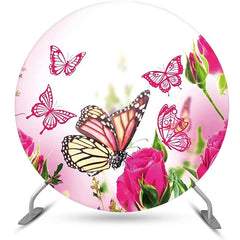 Lofaris Dark Pink Floral Butterfly Round Birthday Backdrop