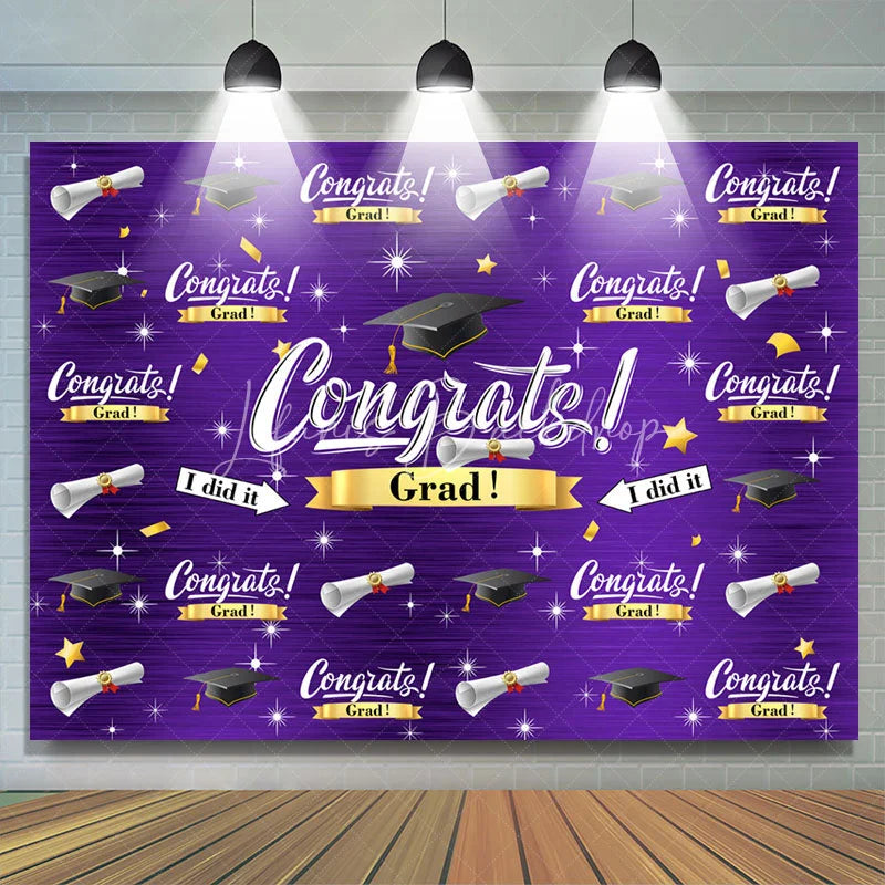Lofaris Dark Purple Caps And Stars Congrat Grad Backdrop