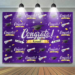 Lofaris Dark Purple Caps And Stars Congrat Grad Backdrop