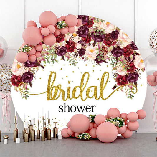 Lofaris Dark Purple Red Floral Golden Round Bridal Shower