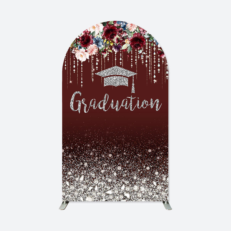 Lofaris Dark Red Floral Diamonds Graduation Arch Backdrop