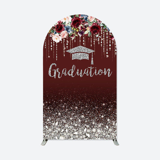Lofaris Dark Red Floral Diamonds Graduation Arch Backdrop