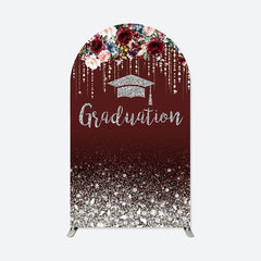 Lofaris Dark Red Floral Diamonds Graduation Arch Backdrop