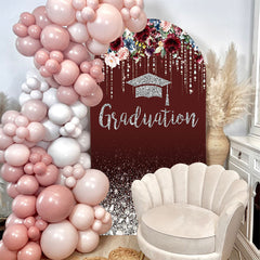 Lofaris Dark Red Floral Diamonds Graduation Arch Backdrop