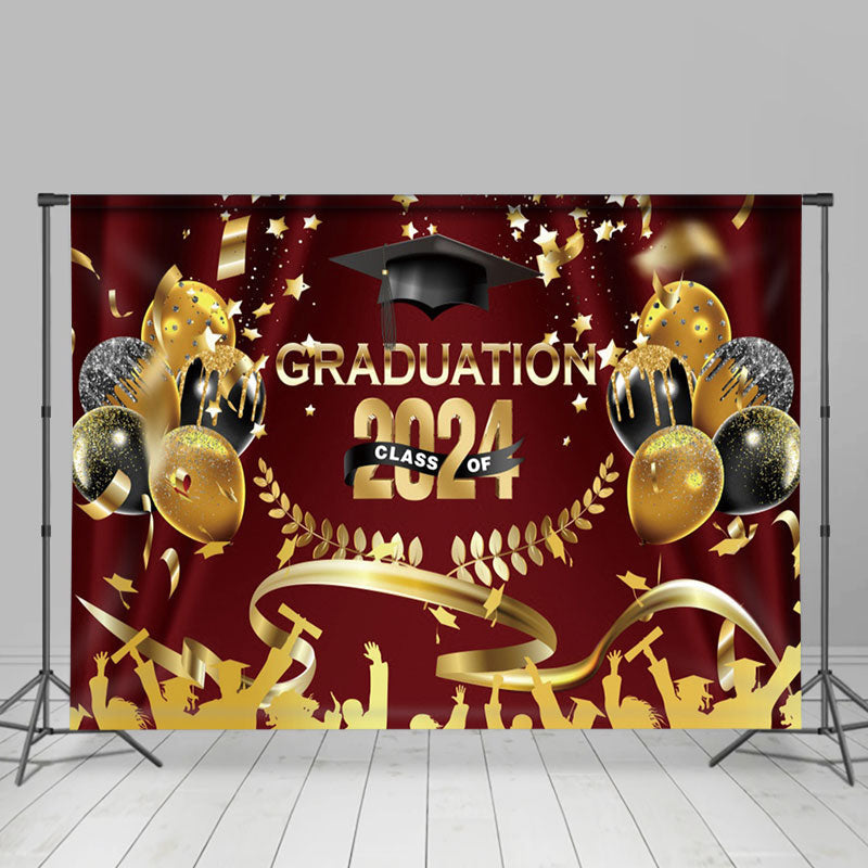 Lofaris Dark Red Gold Balloon Class 2024 Graduation Backdrop