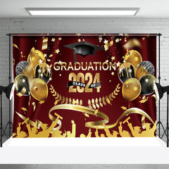 Lofaris Dark Red Gold Balloon Class 2024 Graduation Backdrop