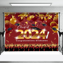 Lofaris Dark Red Golden Flags Balloons Graduation Backdrop