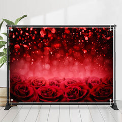 Lofaris Dark Red Roses Sequins Bokeh Valentines Day Backdrop