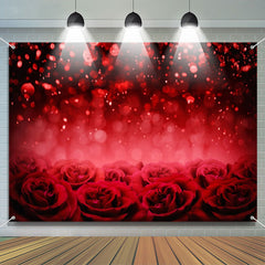 Lofaris Dark Red Roses Sequins Bokeh Valentines Day Backdrop