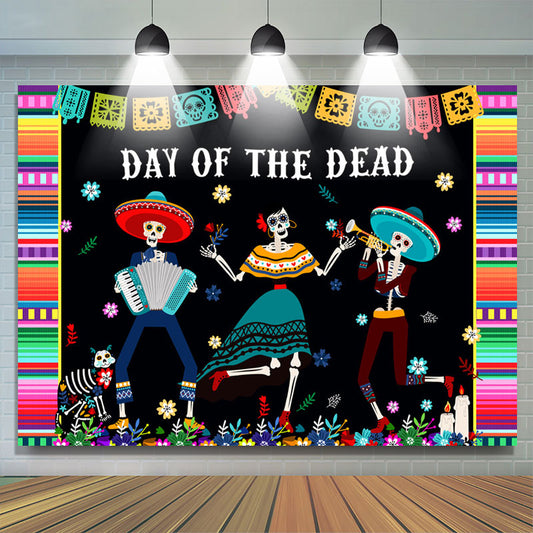 Lofaris Day Of The Dead Skeleton Floral Mexican Fiesta Backdrop