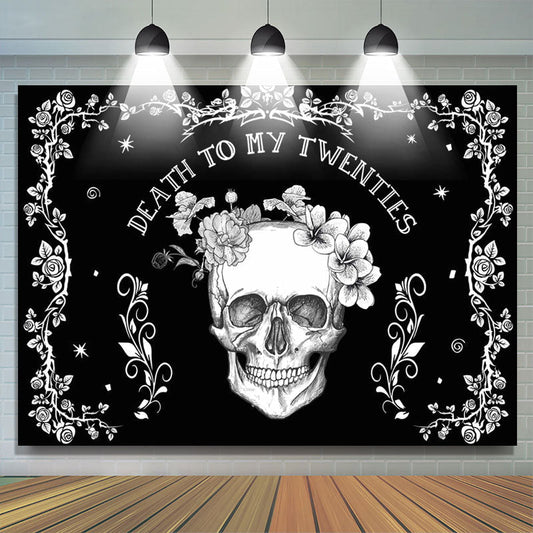 Lofaris Death To My 20s Skull Halloween Birthday Backdrop