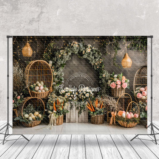 Lofaris Deep Grey Pattern Wall Greenery Easter Backdrop