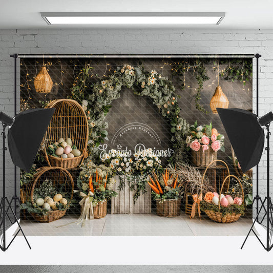 Lofaris Deep Grey Pattern Wall Greenery Easter Backdrop