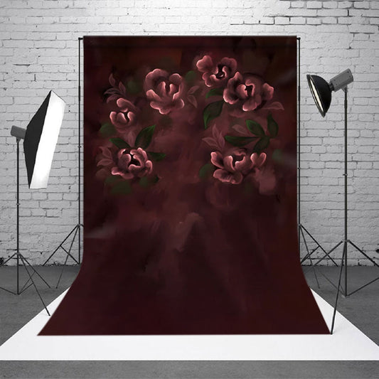 Lofaris Deep Red Floral Simple Photograph Backdrop