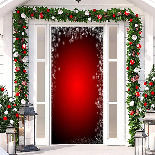 Lofaris Deep Red Snowflakes Simple Christmas Door Cover