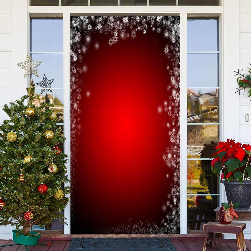 Lofaris Deep Red Snowflakes Simple Christmas Door Cover