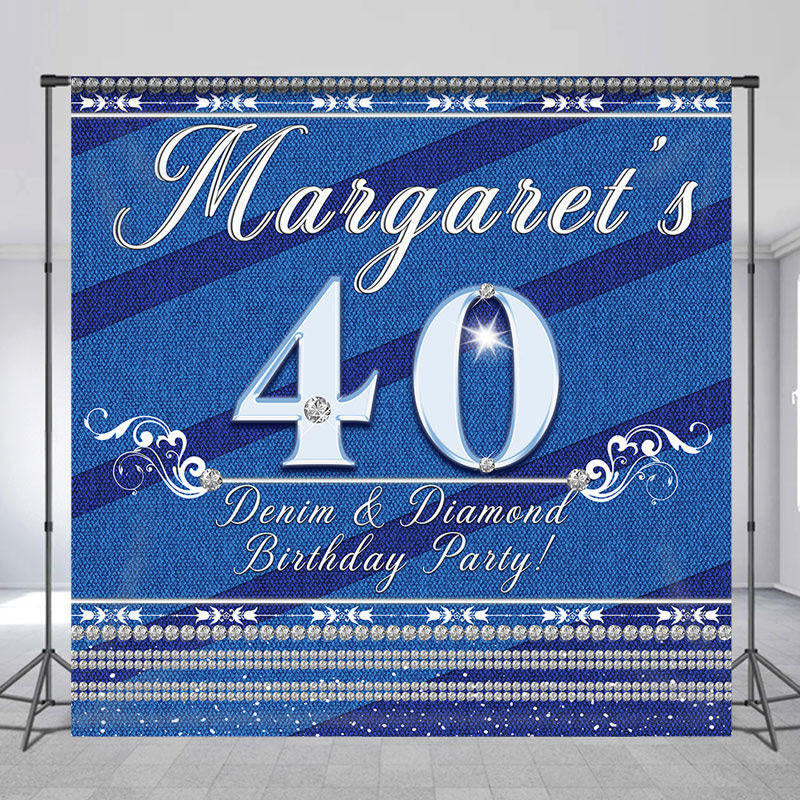 Denim Diamond Blue Custom 40th Birthday Backdrop - Lofaris