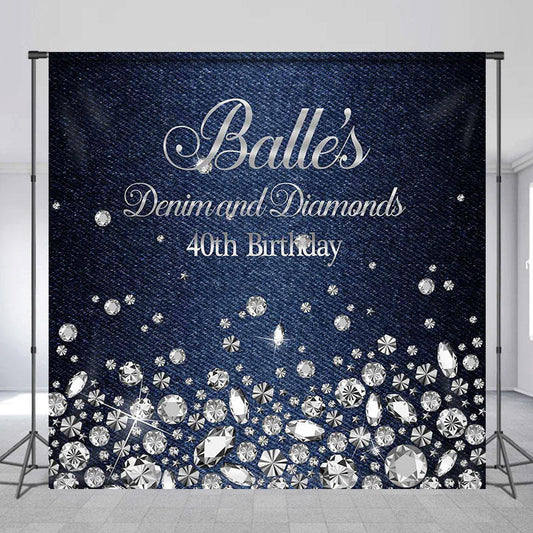 Lofaris Denim Diamond Silver Custom Name Birthday Backdrop
