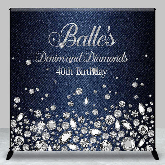 Lofaris Denim Diamond Silver Custom Name Birthday Backdrop