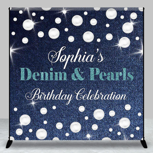 Lofaris Denim Pearls Custom Birthday Celebration Backdrop