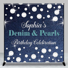 Lofaris Denim Pearls Custom Birthday Celebration Backdrop
