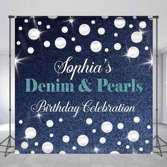 Lofaris Denim Pearls Custom Birthday Celebration Backdrop