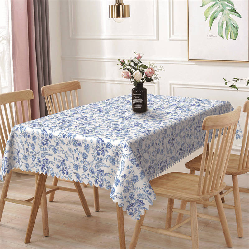 Lofaris Dense Blue White Porcelain Rectangle Tablecloth