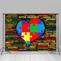 Lofaris Dense Letters Heart Puzzle Autism Awareness Backdrop