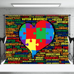 Lofaris Dense Letters Heart Puzzle Autism Awareness Backdrop