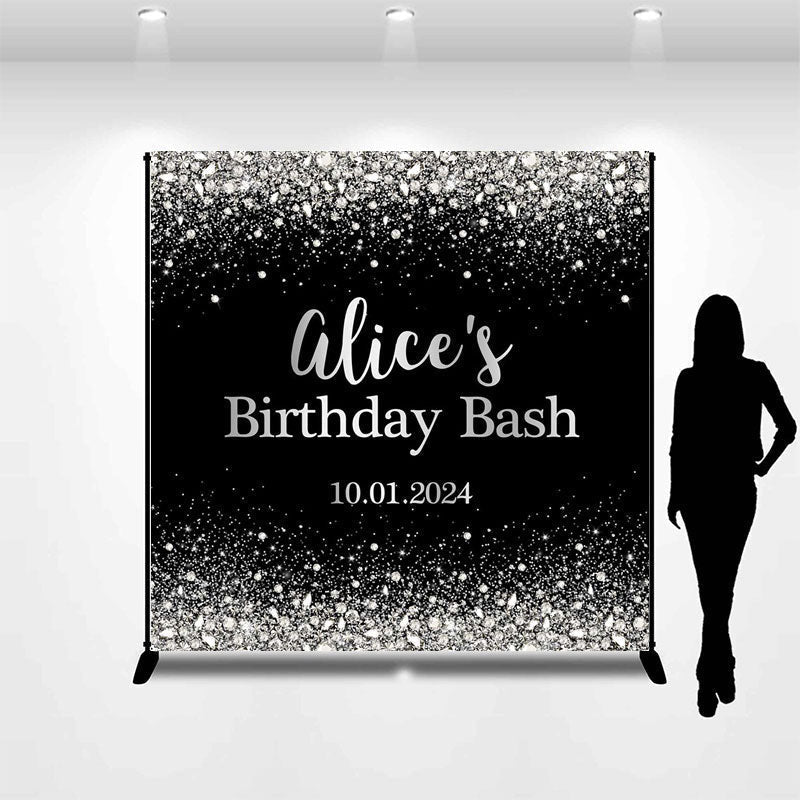 Lofaris Diamond Glitter Black Custom Name Birthday Backdrop