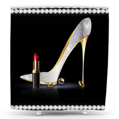 Lofaris Diamond Glitter High Heel Lipstick Shower Curtain