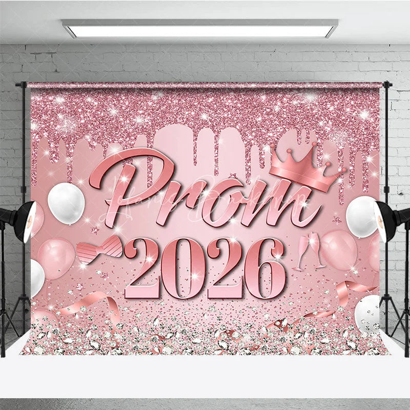Lofaris Diamond Pink Balloons Crown Prom 2026 Grad Backdrop