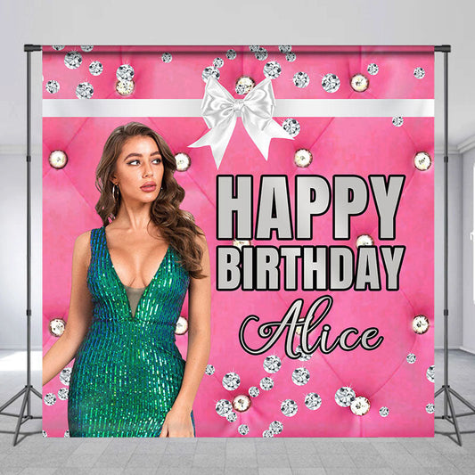 Lofaris Diamond Pink Personalized Happy Birthday Backdrop