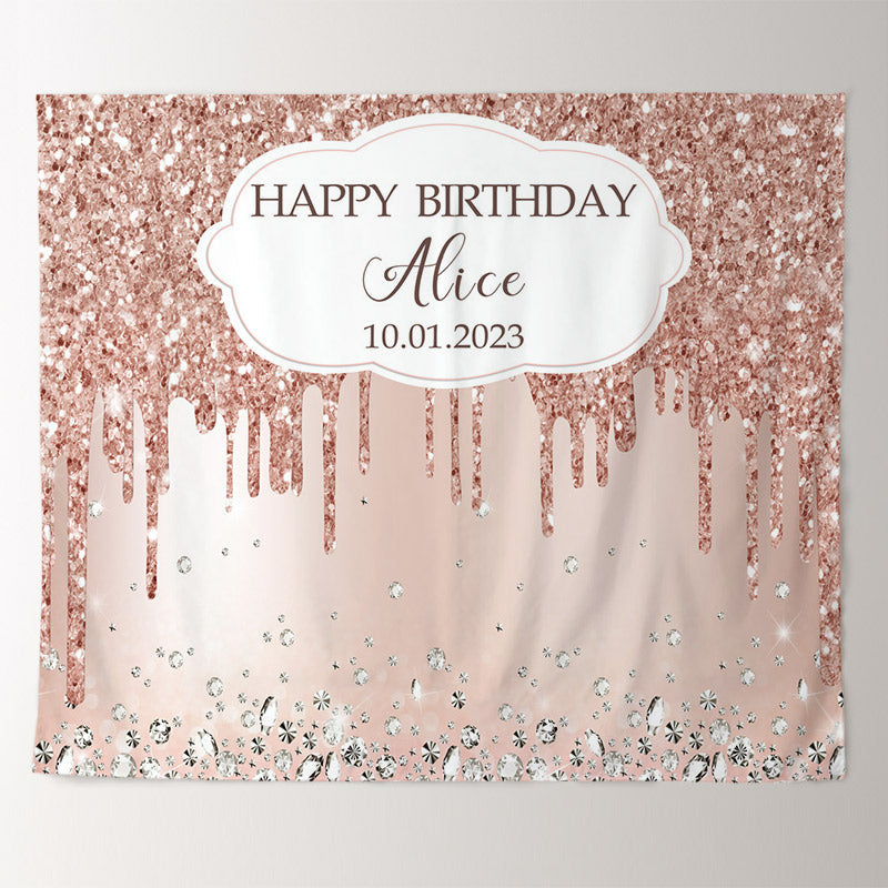 Lofaris Diamond Rose Gold Glitter Custom Birthday Backdrop
