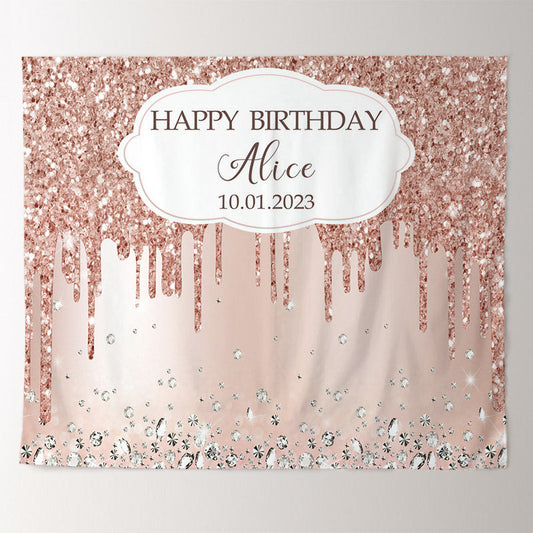 Lofaris Diamond Rose Gold Glitter Custom Birthday Backdrop